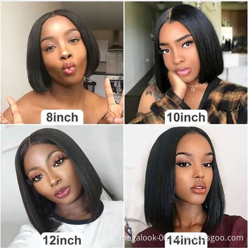 Brazilian Remy Human Hair Short Bob Transparent Lace Front Wig, Virgin Human Hair Frontal Lace Wig